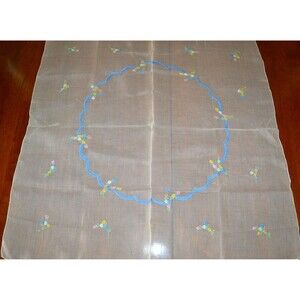 Vintage Tablecloth Crewel Flowers on Organza